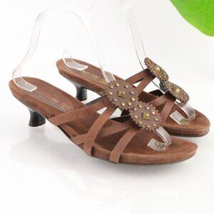 La Canadienne Womens Sandal Size 38 7 Brown Leather Kitten Heel Strappy Mule